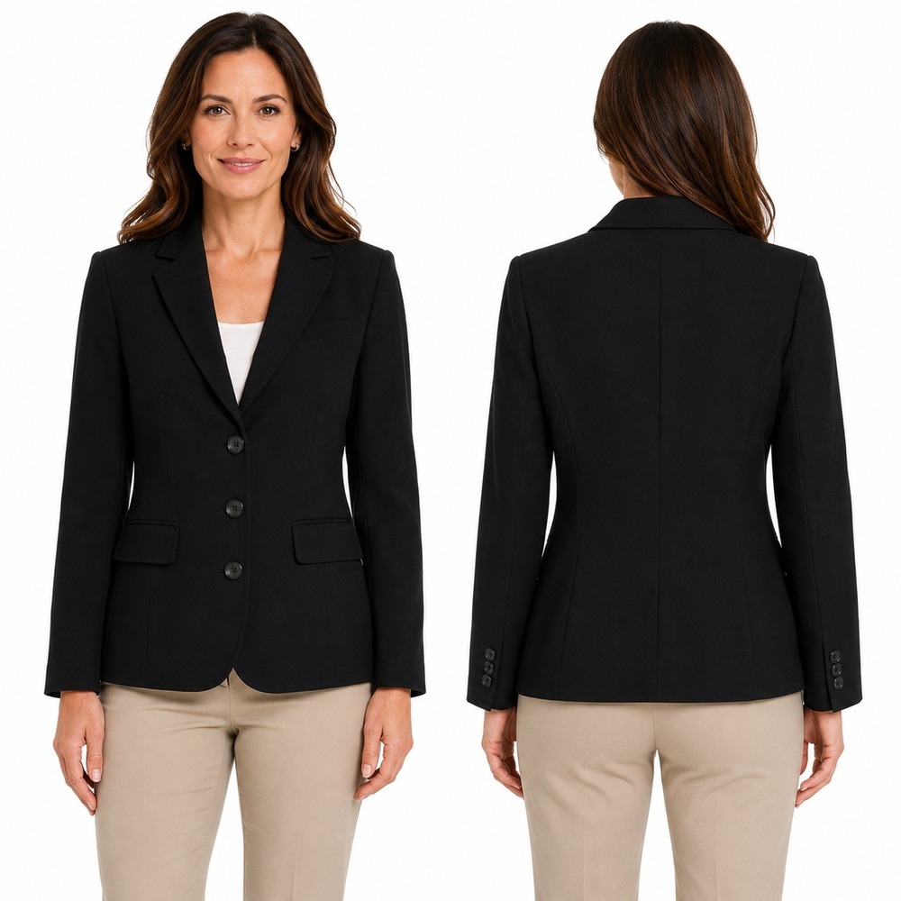 Pursuits‎ Ltd. Blazer Womens Large Black Three Button Tailored Jacket Office